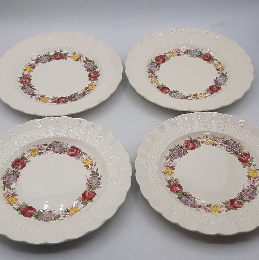 Vintage Spode Copeland Rose Briar Wicker Bread & Butter Plates Set of 4 England